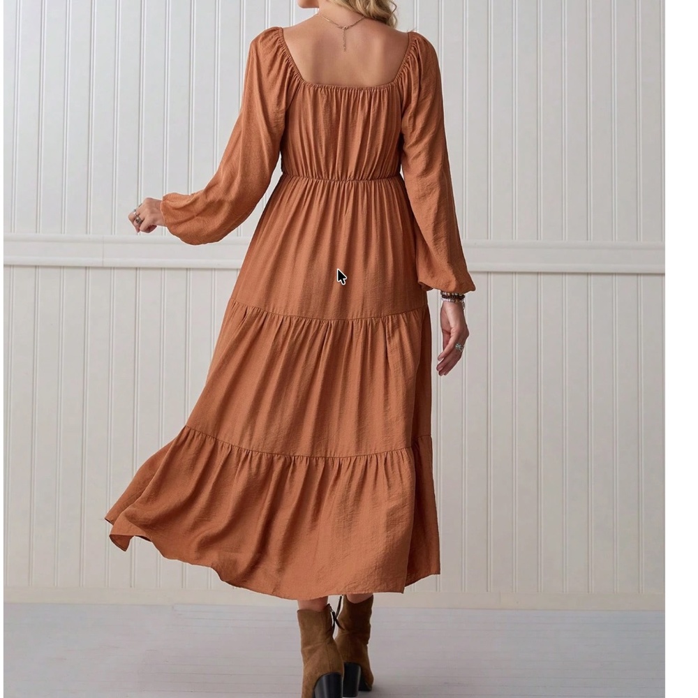 Boho Floral Crochet Long Sleeve High Waisted Dress - Picture 5 of 6